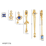 6 Pieces Planet and Long Tassel Earring Set with Micro-Pavé Dazzling Zircons, 18k Gold Plated Ear Studs & Ear Drops, Stacked Lobe Design