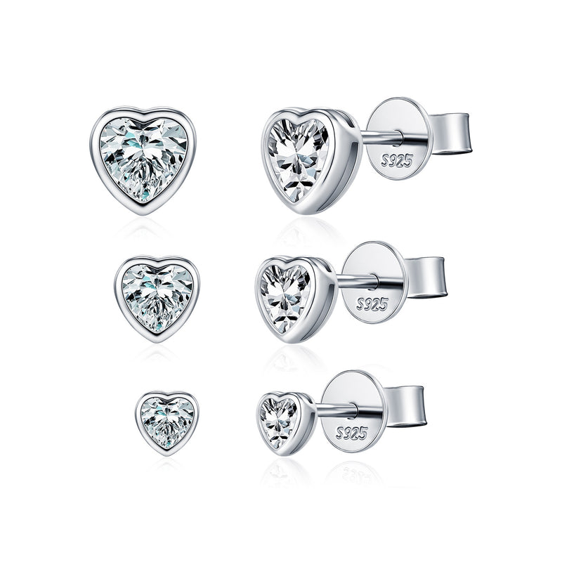 Heart-Shaped Moissanite Stud Earrings in Sterling Silver – S - Front View - FITINY Jewelry