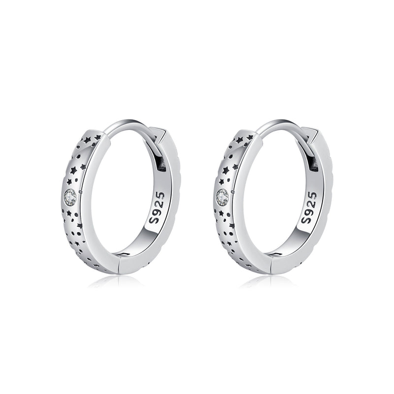 Star-Shaped Moissanite Hoop Earrings in Sterling Silver – Mi - Front View - FITINY Jewelry