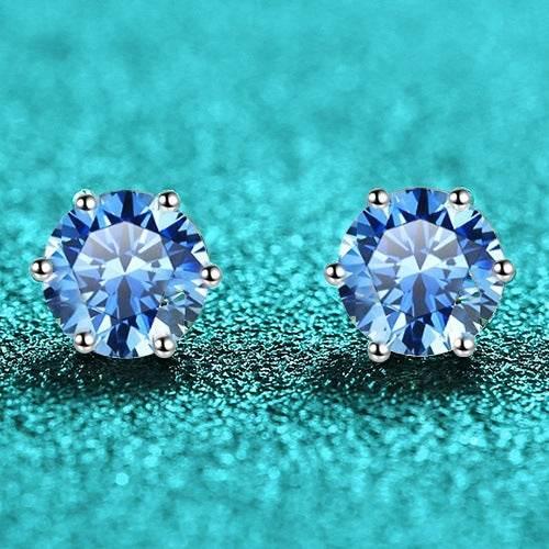 S925 Colorful Moissanite & CZ Classic 6-Prong Stud Earrings For Men Women Gift, 10 Color 0.5-2ct D-Grade VVS Certificated Moissanite Sterling Silver Studs - FITINY Jewelry