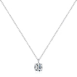 Lifestyle image of necklace worn on model's collarbone with neutral knit top