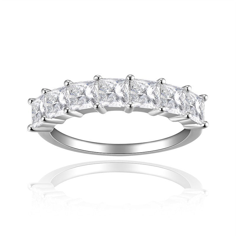Princess-Cut Moissanite Ring in Sterling Silver – Elegant Ev - Front View - FITINY Jewelry
