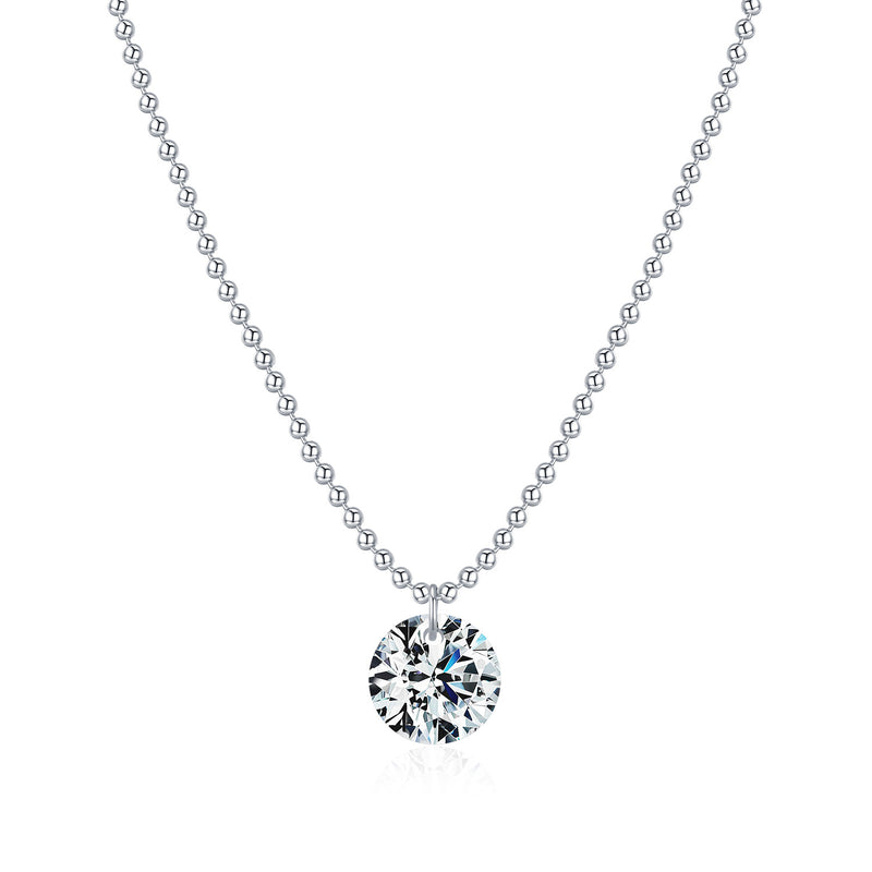 Round Moissanite Solitaire Pendant Necklace in Sterling Silv - Front View - FITINY Jewelry