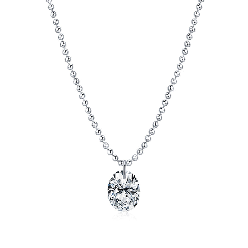 Oval Moissanite Solitaire Pendant Necklace in Sterling Silve - Front View - FITINY Jewelry