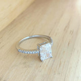 S925 Radiant Cut Moissanite & High Carbon Engagement Ring with Pavé-Set Band, 1-3 Carat VVS1 D-Color Certified, Four-Prong Sterling Silver Ring - Fitiny