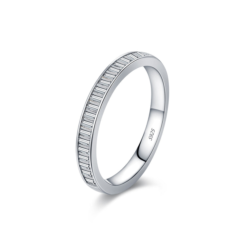 Geometric Moissanite-Embellished Sterling Silver Staircase R - Front View - FITINY Jewelry