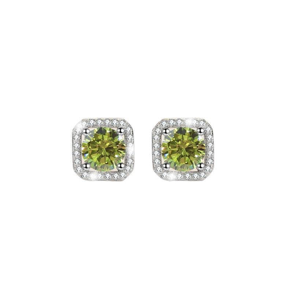 S925 Colorful Moissanite/CZ Square Halo Earrings, 0.5-1ct D-Grade VVS Certificate, Hypoallergenic Sterling Silver Jewelry Gift - FITINY Jewelry