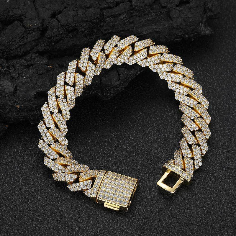 Cuban Link Zirconia Bracelet in Gold or White Gold – Bold Hi - Front View - FITINY Jewelry