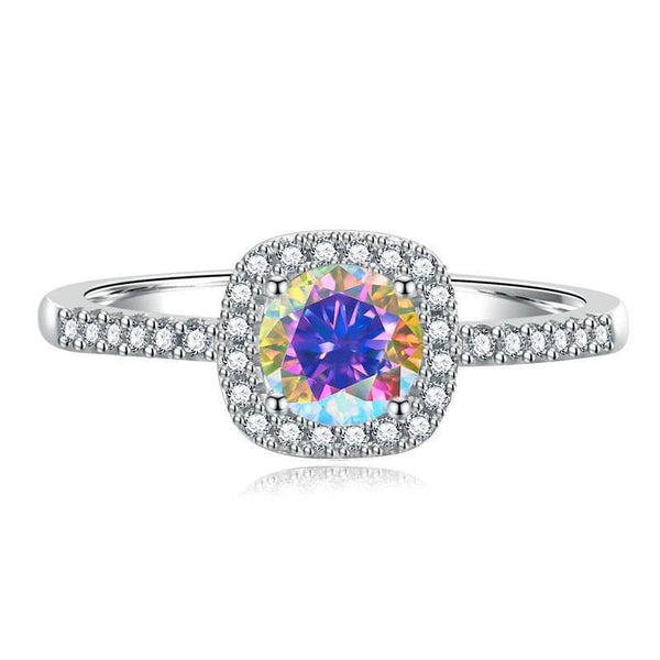 S925 Multicolor Moissanite Cushion Halo Adjustable Rings with Pavé-Set Band & Square Accents, 0.5ct-2ct D-Grade VVS Certificate, 12 Vibrant Colors, Sterling Silver Jewelry - FITINY Jewelry