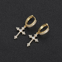 Geometric Cross Stud Earrings with Cubic Zirconia in Gold or - Front View - FITINY Jewelry