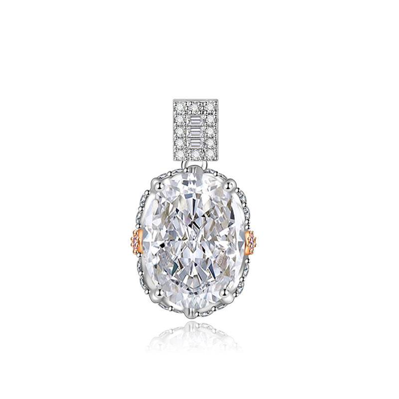 Multicolor Ice Flower Cut Oval CZ Pendant Necklace, 10*14mm 8A Cubic Zirconia, Two-Tone Pave CZ Halo with Pavé Top Frame, Adjustable Chain, Dainty Luxe - FITINY Jewelry