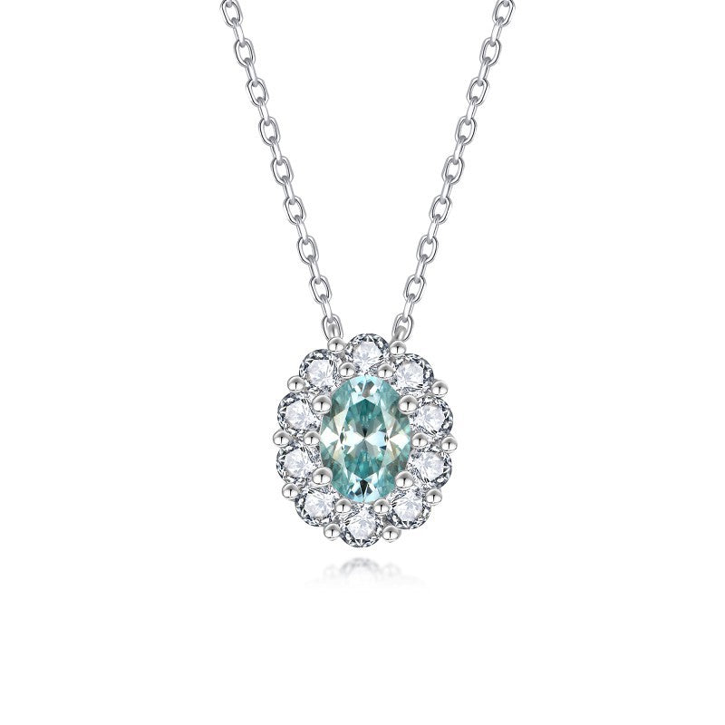 Paraba Blue Oval Moissanite Pendant Necklace in Sterling Sil - Front View - FITINY Jewelry