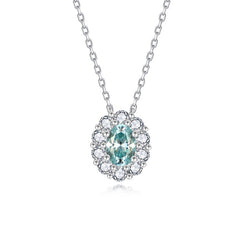 Paraba Blue Oval Moissanite Pendant Necklace in Sterling Sil - Front View - FITINY Jewelry