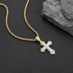Geometric Cross Pendant Necklace with Cubic Zirconia Stones  - Front View - FITINY Jewelry