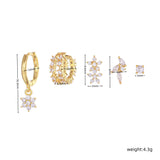 5 Pieces Floral & Geometric Zirconia Earring Set, 18k Gold Plated Studs, Drops & Hoops, Chic Stacked Lobe Cartilage Earrings