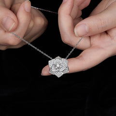 Chanel-Inspired Camellia Pendant Necklace with Brilliant Moi - On Model View - FITINY