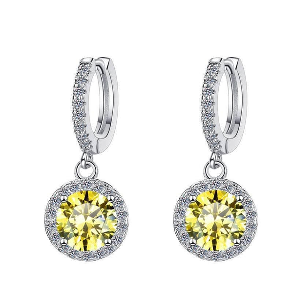S925 Colorful Moissanite/CZ Round Halo Drop Earrings, 1ct D-Grade VVS Certificate, Hypoallergenic Sterling Silver Gift - FITINY Jewelry