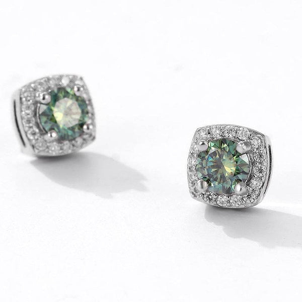 S925 Magnetic Multicolor Moissanite Square Halo Stud Earrings for Men Women, 0.5/1ct Round Cut, Inlaid Magnetic Earrings Non-Piercing Clip On Stud Earring - FITINY Jewelry