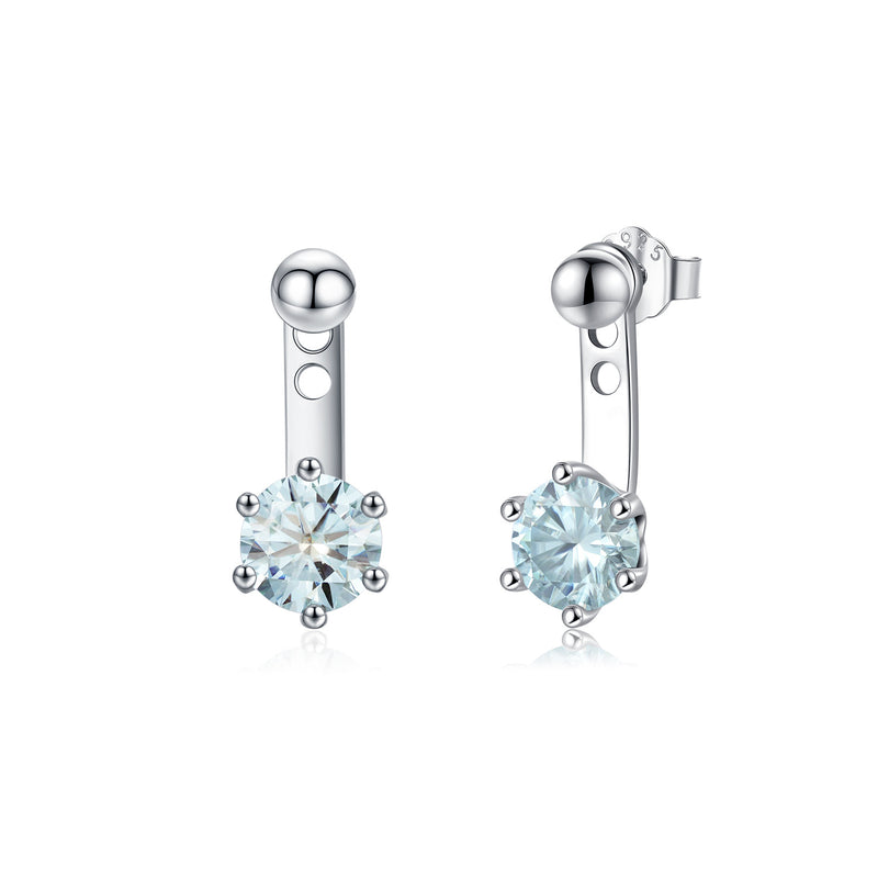 Geometric Blue-Green Moissanite Stud Earrings in Sterling Si - Front View - FITINY Jewelry
