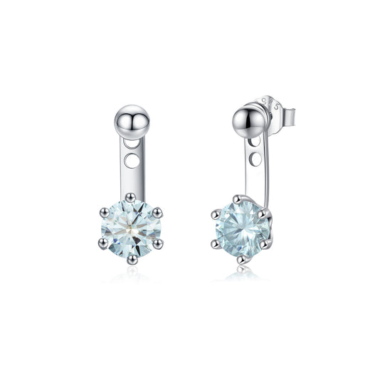 Geometric Blue-Green Moissanite Stud Earrings in Sterling Si - Front View - FITINY Jewelry