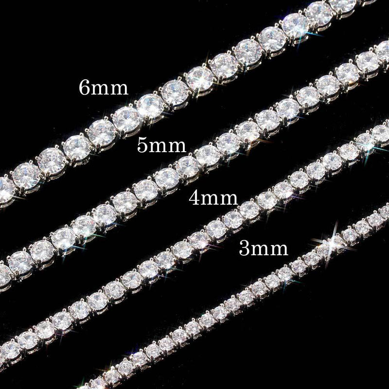 Hip Hop Iced Out Tennis Chain Necklaces, 18K Gold & White Gold Plated, 3–6mm CZ Iced Out Bling Jewelry, 16-24inch