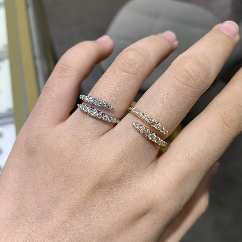 Double-Row Oval Moissanite Stackable Ring for Women – White  - Front View - FITINY Jewelry