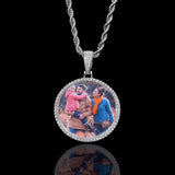 Hip Hop Round Photo Pendant Necklace with Cubic Zirconia in  - Front View - FITINY Jewelry