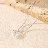 Round Moissanite Solitaire Pendant Necklace in Sterling Silv - On Model View - FITINY