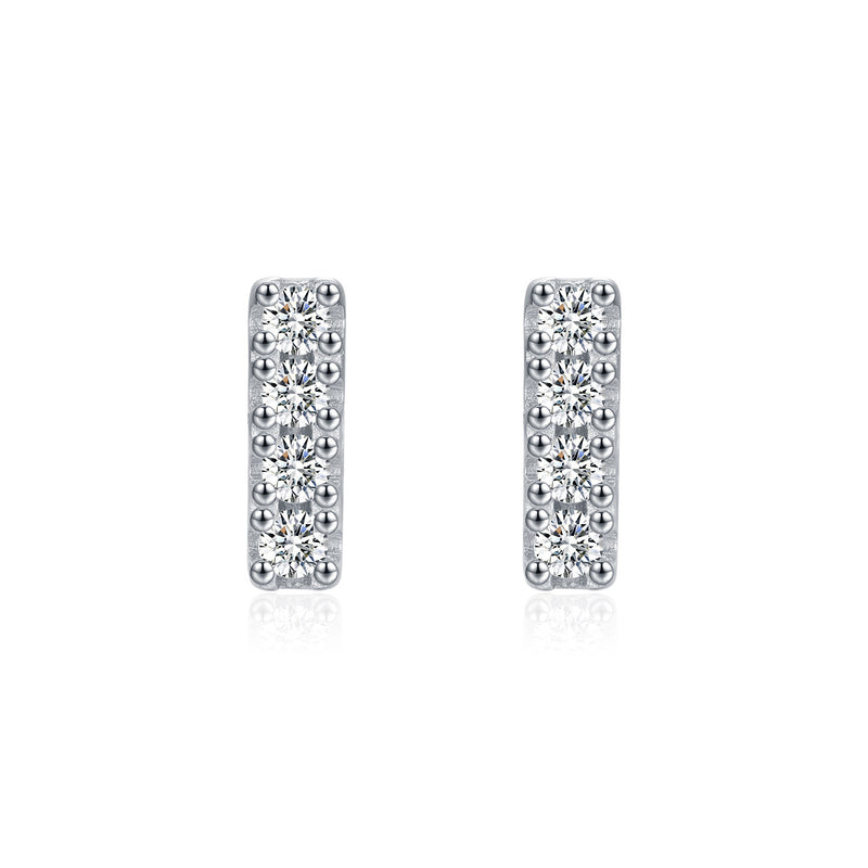 Geometric Square Moissanite Stud Earrings in Sterling Silver - Front View - FITINY Jewelry