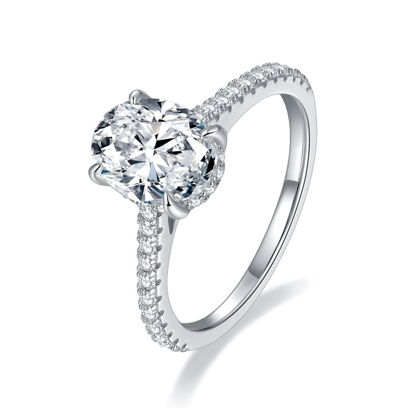 Front view of FITINY oval moissanite ring on white background