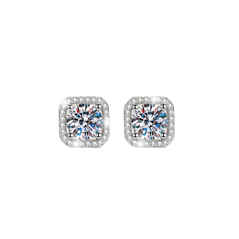 S925 Colorful Moissanite/CZ Square Halo Earrings, 0.5-1ct D-Grade VVS Certificate, Hypoallergenic Sterling Silver Jewelry Gift - FITINY Jewelry