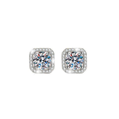 S925 Colorful Moissanite/CZ Square Halo Earrings, 0.5-1ct D-Grade VVS Certificate, Hypoallergenic Sterling Silver Jewelry Gift - FITINY Jewelry