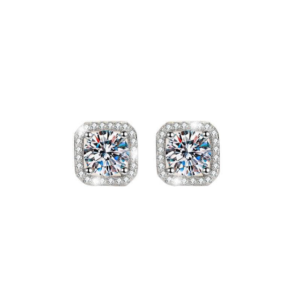 S925 Colorful Moissanite/CZ Square Halo Earrings, 0.5-1ct D-Grade VVS Certificate, Hypoallergenic Sterling Silver Jewelry Gift - FITINY Jewelry