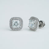 Front view of FITINY geometric moissanite stud earrings on white background