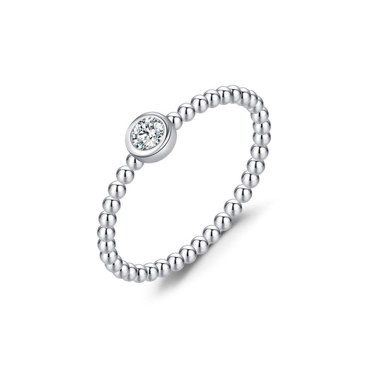 Round Moissanite Accent Ring in Sterling Silver – Minimalist - Front View - FITINY Jewelry