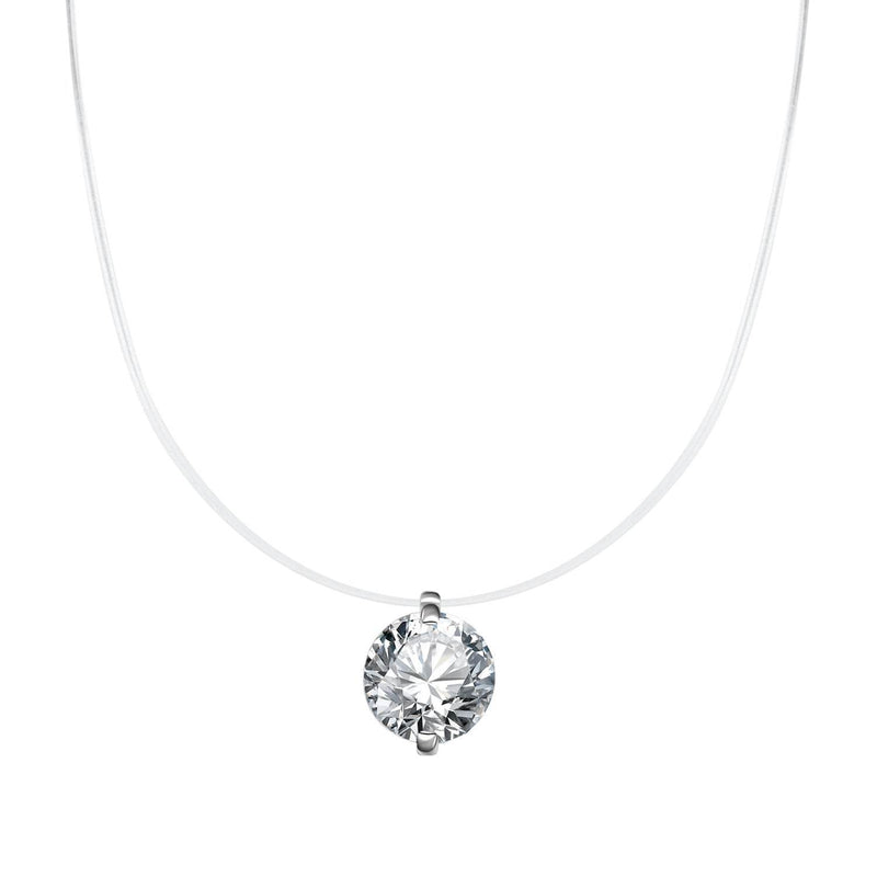S925 Mermaid Tear Floating Moissanite Necklace, 0.5–3ct Sterling Silver Invisible Fishing Line Pendant, 40+5cm Adjustable Dainty Minimalist Choker - FITINY Jewelry