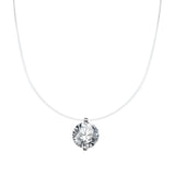 S925 Mermaid Tear Floating CZ Necklace, Sterling Silver Invisible Fishing Line 6-8mm Cubic Zirconia Pendant, 40+5cm Adjustable Dainty Minimalist Choker