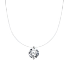 S925 Mermaid Tear Floating CZ Necklace, Sterling Silver Invisible Fishing Line 6-8mm Cubic Zirconia Pendant, 40+5cm Adjustable Dainty Minimalist Choker - FITINY Jewelry