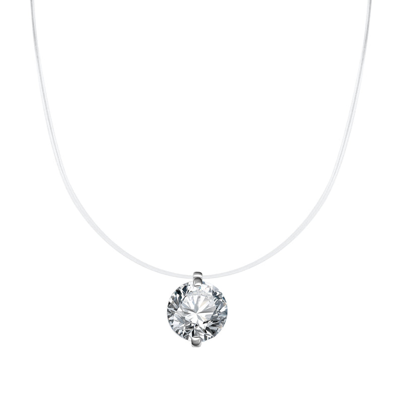 S925 Mermaid Tear Floating CZ Necklace, Sterling Silver Invisible Fishing Line 6-8mm Cubic Zirconia Pendant, 40+5cm Adjustable Dainty Minimalist Choker