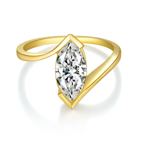 Oval Moissanite Ring in White Gold or Yellow Gold – Minimali - Front View - FITINY Jewelry