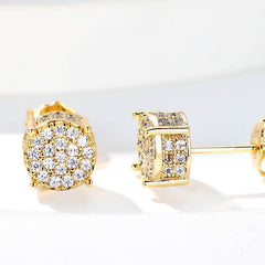 Multicolor Iced Out CZ Micro Pave Round Stud Earrings for Men Women, Hiphop 4-Prong 5A Cubic Zirconia Bling Fashion Studs, 14k White Gold Post - FITINY Jewelry