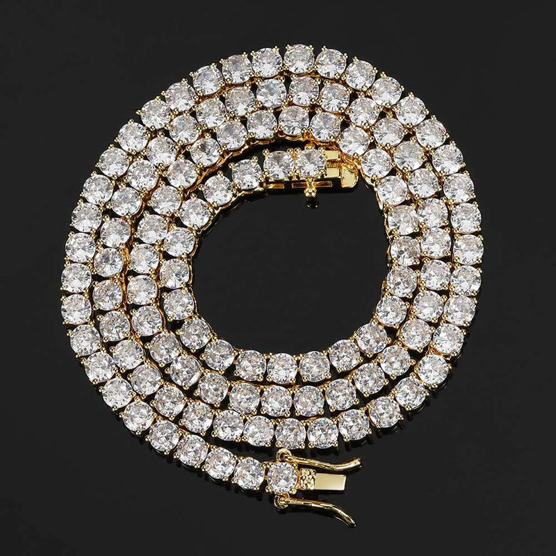 Hip Hop Iced Out Tennis Chain Necklaces, 18K Gold & White Gold Plated, 3–6mm CZ Iced Out Bling Jewelry, 16-24inch