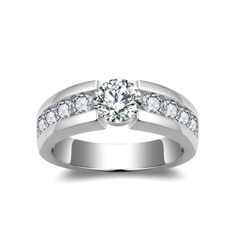 Front view of FITINY men's 1 carat moissanite ring on white background