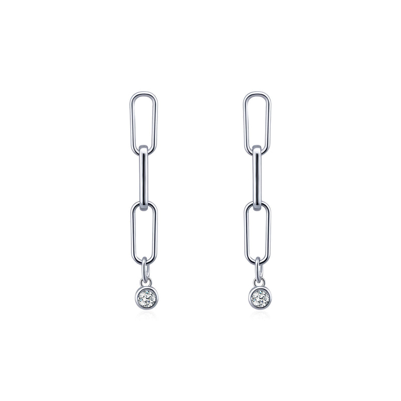 Geometric Chain Drop Earrings with Moissanite Stone in Sterl - Front View - FITINY Jewelry