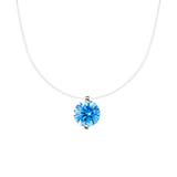 S925 Multicolor Mermaid Tear Floating CZ Necklace, Sterling Silver Invisible Fishing Line 6-8mm Cubic Zirconia Pendant, 40+5cm Adjustable Dainty Minimalist Choker