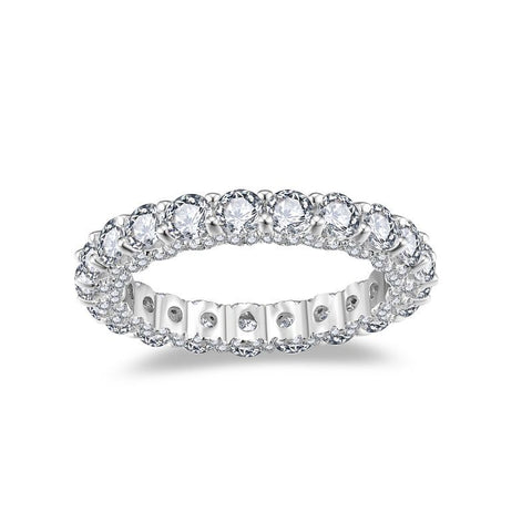 Moissanite Solitaire Ring in Sterling Silver with White Gold - Front View - FITINY Jewelry