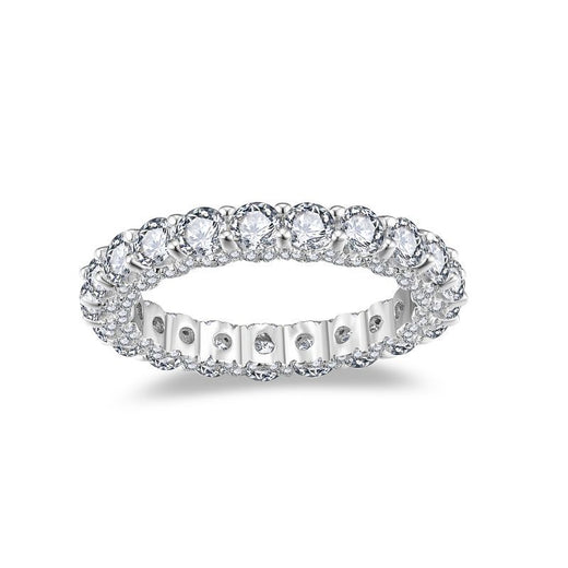 Moissanite Solitaire Ring in Sterling Silver with White Gold - Front View - FITINY Jewelry