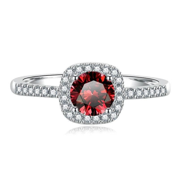 S925 Multicolor Moissanite Cushion Halo Adjustable Rings with Pavé-Set Band & Square Accents, 0.5ct-2ct D-Grade VVS Certificate, 12 Vibrant Colors, Sterling Silver Jewelry - FITINY Jewelry