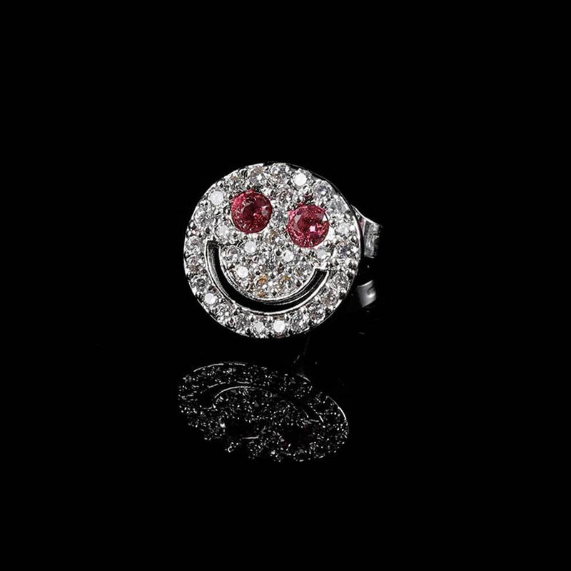 Smiling Face Zirconia Stud Earrings in Gold or White Gold Pl - Front View - FITINY Jewelry