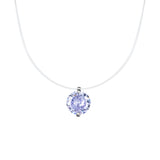 S925 Multicolor Mermaid Tear Floating CZ Necklace, Sterling Silver Invisible Fishing Line 6-8mm Cubic Zirconia Pendant, 40+5cm Adjustable Dainty Minimalist Choker